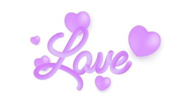 Love 3d line text. Vibrant gradient blended fluid love word. Smooth 3d line text for Valentine Day. Creative purple calligraphy concept. Abstract smooth form design. Vector illustration.