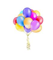 3d Realistic Colorful Bunch of Birthday Balloons Flying for Party and Celebrations With Space for Message Isolated in White Background. Vector Illustration.