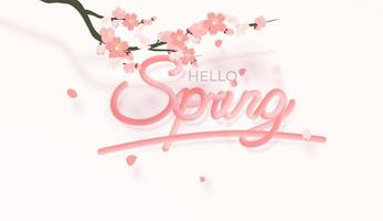 Spring. Vector realistic 3d illustration. 3d blending spring banner. Cutout letters with sakura bolssom on soft pink background. Trendy typographic poster design