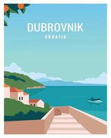 Fondo de ilustración de vector de ciudad de dubrovnik de croacia. viajar a croacia europa. ilustración de vector de dibujos animados planos en estilo de color para póster, postal, impresión de arte.