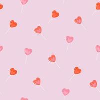 Seamless pattern with red and pink lollipop hearts. Vector graphics.