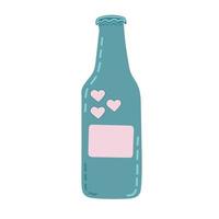 Bottle vector icon with heart sign. Bar alcohol beverage icon and favorite, like, love, care symbol. Vector illustration.