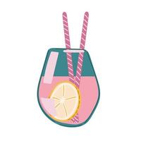Valentine s Day cocktail with lemon. Glass icon. Vector illustration.