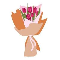 ramo de flores aislado en el fondo. ramo de rosas, pétalo de tulipán rosa. regalo para boda, concepto de vacaciones. diseño plano vectorial vector