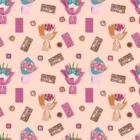 Valentine s Day seamless pattern with beautiful bouquet. For Valentine s day concept. Print for packaging paper, menu design, websites, textiles, etc. vector