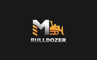 Bulldozer con logotipo m para empresa constructora. ilustración de vector de plantilla de equipo pesado para su marca.