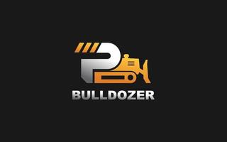 bulldozer con logo p para empresa constructora. ilustración de vector de plantilla de equipo pesado para su marca.