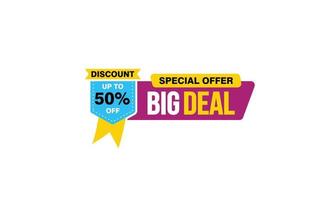 50 Percent BIG DEAL offer, clearance, promotion banner layout with sticker style. vector