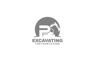 P logo excavator for construction company. Heavy equipment template vector illustration for your brand.