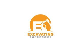 E  logo excavator for construction company. Heavy equipment template vector illustration for your brand.