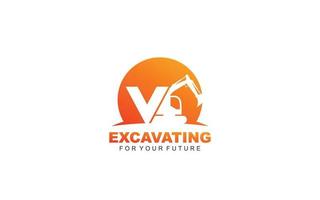 V logo excavator for construction company. Heavy equipment template vector illustration for your brand.