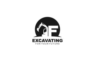 F logo excavator for construction company. Heavy equipment template vector illustration for your brand.