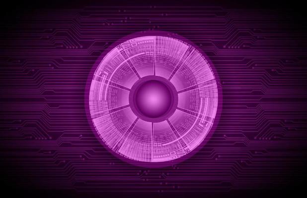 Modern Holographic Eye on Technology Background