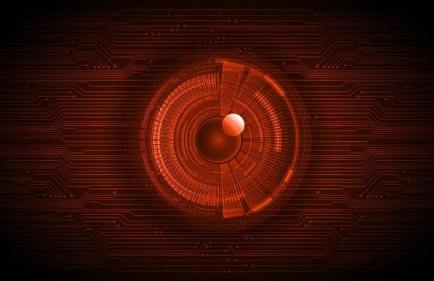 Modern Holographic Eye on Technology Background