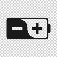 Battery charge icon in flat style. Power level vector illustration on white isolated background. Lithium accumulator business concept.