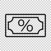 Dollar currency banknote icon in flat style. Dollar cash discount vector illustration on white isolated background. Banknote bill with percent business concept.