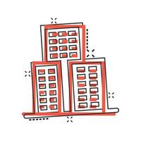 icono de construcción en estilo cómico. ciudad rascacielos apartamento dibujos animados vector ilustración sobre fondo blanco aislado. concepto de negocio de efecto de salpicadura de torre de la ciudad.