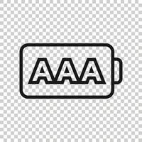 AAA battery icon in flat style. Power level vector illustration on white isolated background. Lithium accumulator business concept.