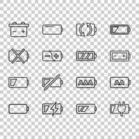 Battery charge icon set in flat style. Power level vector illustration on white isolated background. Lithium accumulator business concept.