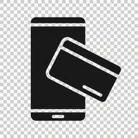 icono de pago de smartphone en estilo plano. Ilustración de vector de tarjeta de crédito nfc sobre fondo blanco aislado. concepto de negocio bancario.