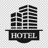 Hotel sign icon in flat style. Inn building vector illustration on white isolated background. Hostel room business concept.