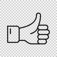 Thumb up icon in flat style. Like gesture vector illustration on white isolated background. Approval mark business concept.