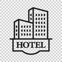 Hotel sign icon in flat style. Inn building vector illustration on white isolated background. Hostel room business concept.