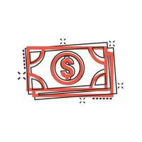 Dollar currency banknote icon in comic style. Dollar cash cartoon vector illustration on white isolated background. Banknote bill splash effect business concept.
