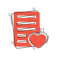 Wishlist icon in comic style. Like document cartoon vector illustration on white isolated background. Favorite list splash effect business concept.