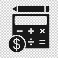 Tax payment icon in flat style. Budget invoice vector illustration on white isolated background. Calculator with dollar coin and pencil business concept.