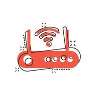 Wifi router icon in comic style. Broadband cartoon vector illustration on white isolated background. Internet connection splash effect business concept.