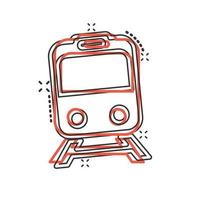 Metro icon in comic style. Train subway cartoon vector illustration on white isolated background. Railroad cargo splash effect business concept.