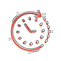 Clock icon in comic style. Watch cartoon vector illustration on white isolated background. Timer splash effect business concept.