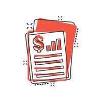 Financial statement icon in comic style. Document cartoon vector illustration on white isolated background. Report splash effect business concept.