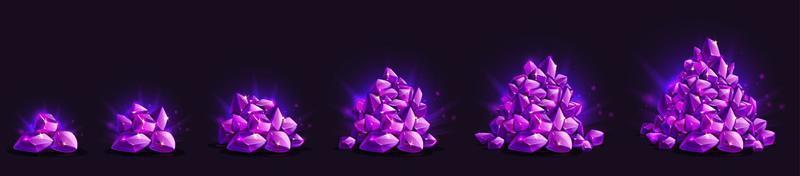 Set of amethist gemstone piles of different size vector