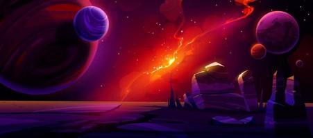 Space, alien planet landscape, cosmic background vector