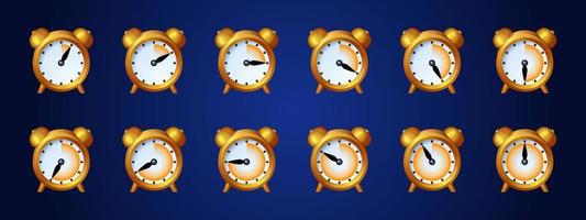 Clock game icons, time animation sprite sheet vector