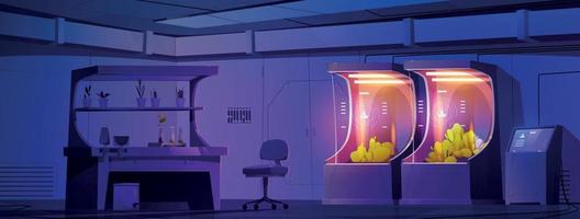 Night laboratory with plants growing equipment vector