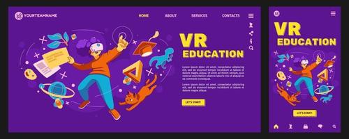 VR education landing page, mobile app template set vector