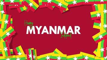 Myanmar Flags Falling From Sides, National Day, Independence Day, 3D Rendering video