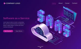 Saas, software as a service isometric landing page vector