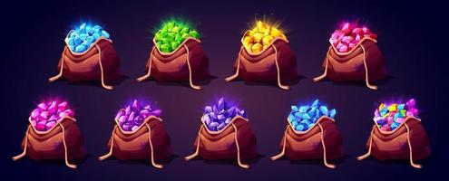 piedras preciosas en sacos iconos de accesorios de juego paquete de trofeos vector