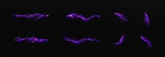 relámpago, conjunto de golpes de rayo púrpura eléctrico vector