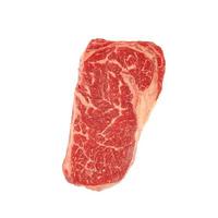 Raw top blade beef steak isolated on white background, marbled whole piece of raw meat, striploin on white photo