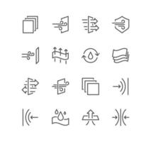 conjunto de propiedades de tela e íconos relacionados, vectores de variedad lineal, a prueba de viento, transpirables y lineales.