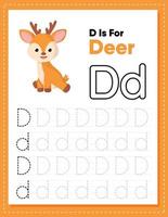 Alphabet tracing worksheet with letter D and d vector