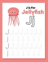 Alphabet tracing worksheet with letter J and j vector