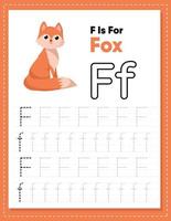 Alphabet tracing worksheet with letter F and f vector