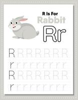 Alphabet tracing worksheet with letter R and r vector