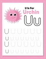 Alphabet tracing worksheet with letter U and u vector